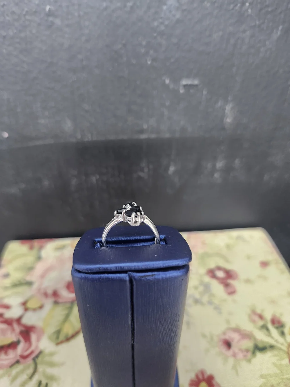 Silvertone Black Marquise Cluster Ring 18k HGE Sz 6 Cocktail